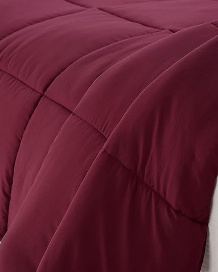 SERTA Simply Clean Ultra Soft Hypoallergenic Solid 3 Piece Comforter Set, Full/Queen, Burgundy - LeafyLoom