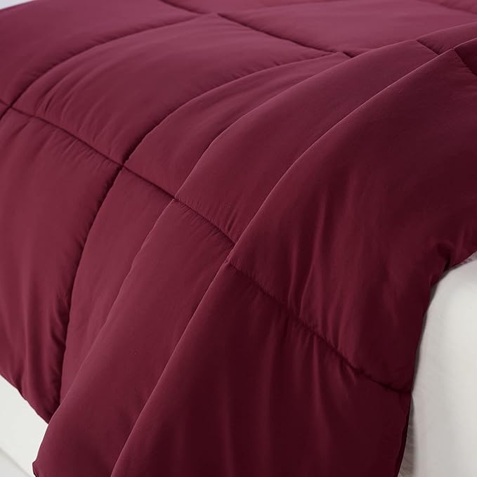 SERTA Simply Clean Ultra Soft Hypoallergenic Solid 3 Piece Comforter Set, Full/Queen, Burgundy - LeafyLoom