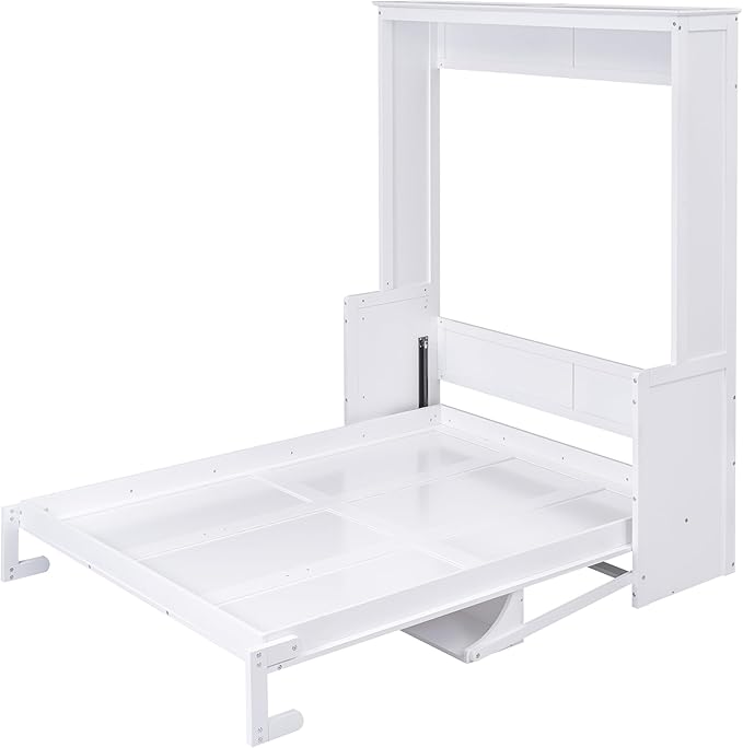 Queen Size Murphy Bed with Shelf, Queen Wall Bed Storage Bed for Guestroom, Office, Space-Saving Design Murphy Bed Frame, No Spring Box Needed, White - LeafyLoom