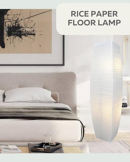 LIGHTACCENTS Japanese Style Rice Paper Floor Lamp - 50 Inches Tall Living Room Paper Lamp with White Paper Shade and Chrome Base, On/Off Foot Switch - Ideal as Paper Floor Lamps for Living Room - LeafyLoom