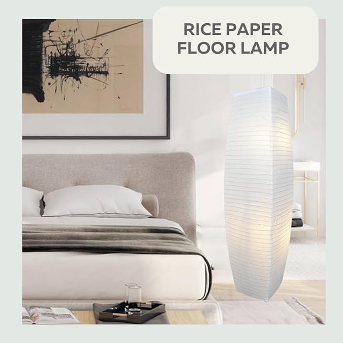 LIGHTACCENTS Japanese Style Rice Paper Floor Lamp - 50 Inches Tall Living Room Paper Lamp with White Paper Shade and Chrome Base, On/Off Foot Switch - Ideal as Paper Floor Lamps for Living Room - LeafyLoom