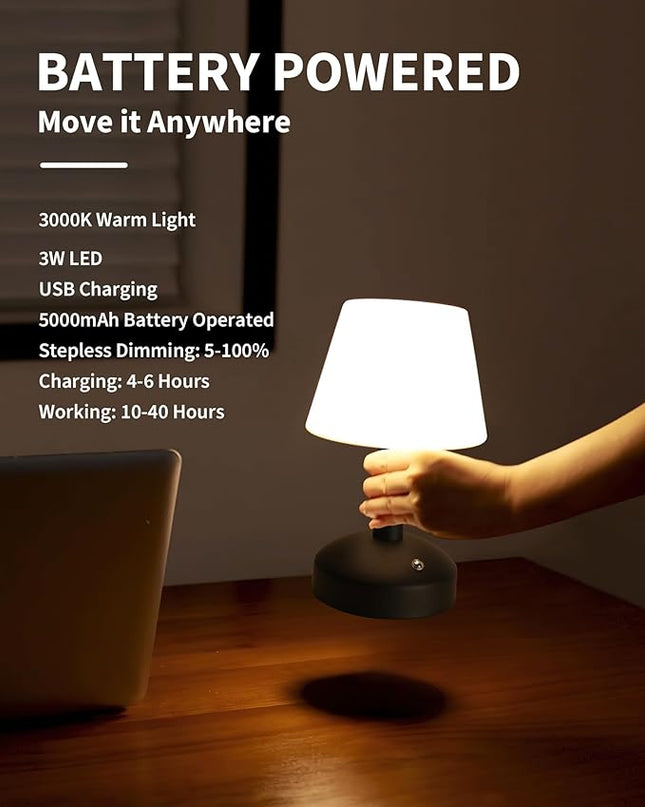 KDG Modern Cordless Small Table Lamps, Portable LED Dimmable Desk Lamp, 5000mAh Rechargeable Battery Operated Lighting for Restaurant/Bedroom/Bedside/Bar/Outdoor/Camping/Night Light(Black) - LeafyLoom