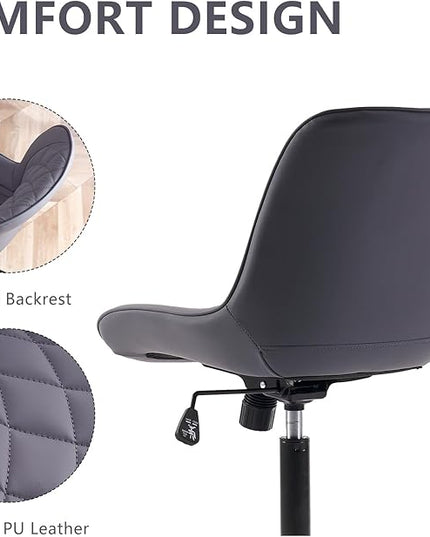 YOUNIKE Desk Chair with Wheels Armless Office Chair Swivel Rolling Task Chair with Back Upholstered Faux Leather Computer Chair Height Adjustable Modern Widened Seat Dusty Blue - LeafyLoom