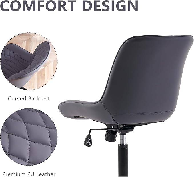 YOUNIKE Desk Chair with Wheels Armless Office Chair Swivel Rolling Task Chair with Back Upholstered Faux Leather Computer Chair Height Adjustable Modern Widened Seat Dusty Blue - LeafyLoom