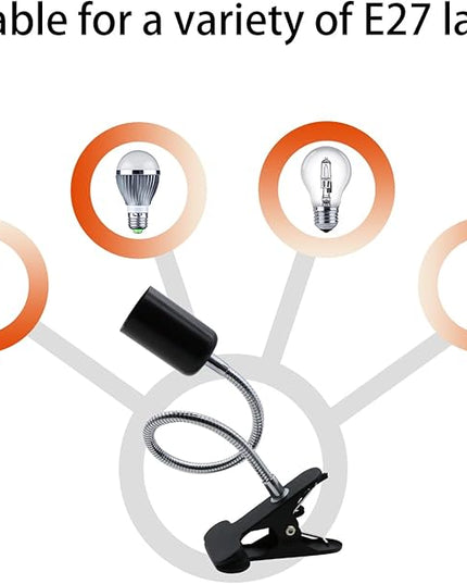 Clip Lamp Holder Adjustable Switch Clip Light Flexible Clip lamp Holder Clip Desk Lamp Socket Adjustable Light Stand Clamp Lamp Base Light Socket Gooseneck for Bedroom Lighting - LeafyLoom