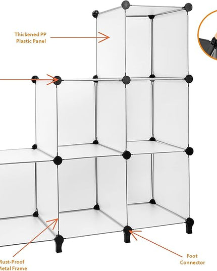 Gold Armour Cube Storage 6-Cube Bookshelf Closet Organizer Storage Shelf Cubes Organizer Plastic Square Book Shelves Bookcase DIY Closet Cabinet Shelving for Home Office Bedroom (White) - LeafyLoom