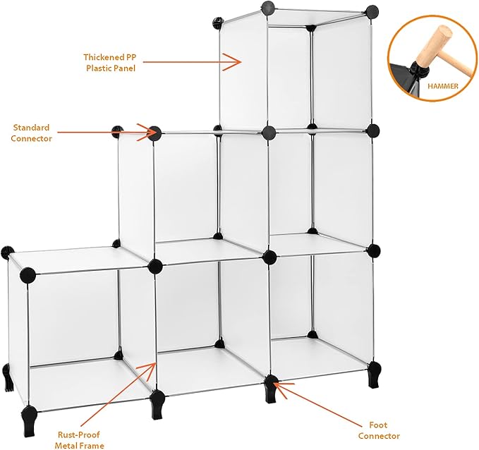Gold Armour Cube Storage 6-Cube Bookshelf Closet Organizer Storage Shelf Cubes Organizer Plastic Square Book Shelves Bookcase DIY Closet Cabinet Shelving for Home Office Bedroom (White) - LeafyLoom