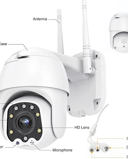 Outdoor PTZ WiFi IP Security Camera 1080P Home Surveillance Camera Pan/Tilt Two-Way Audio Motion Detection Color Night Vision Auto Tracking CamHiPro APP AT-200DW Alptop