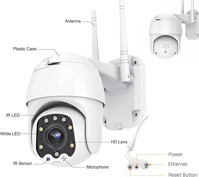 Outdoor PTZ WiFi IP Security Camera 1080P Home Surveillance Camera Pan/Tilt Two-Way Audio Motion Detection Color Night Vision Auto Tracking CamHiPro APP AT-200DW Alptop