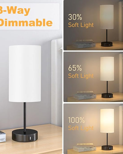 AKASUKI Table Lamp for Bedroom, 3 Way Dimmable Touch Lamp with Dual Charging Station, Small Bedside Lamps for Night Stands, Living Room, Office(LED Bulb Included) - LeafyLoom