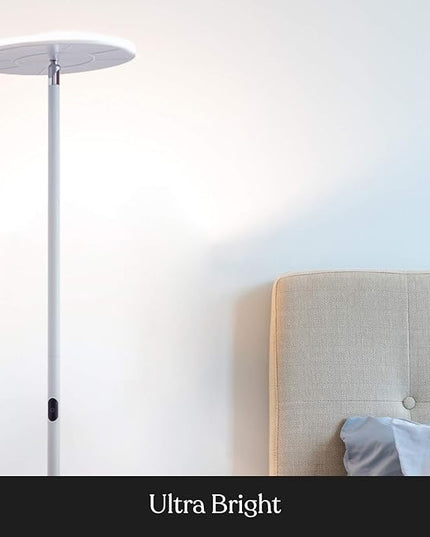 Brightech Sky Flux Dimmable LED Floor Lamp – Super Bright Floor Lamp for Living Room and Offices – Torchiere Standing Lamp with 3 Light Options, Tall Lamp for Bedroom Reading and More - White - LeafyLoom