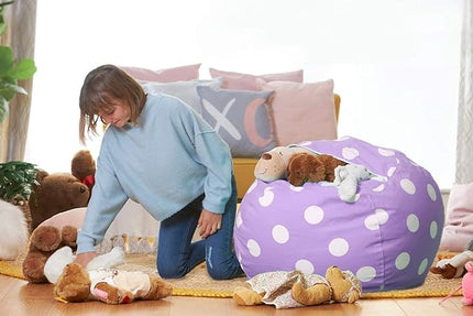 Aubliss Stuffed Animal Bean Bag Storage Chair, Beanbag Covers Only for Organizing Plush Toys, Turns into Bean Bag Seat for Kids When Filled, Large 38"-Canvas Dot Light Purple - LeafyLoom