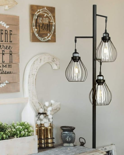 Brightech Teardrop LED Floor Lamp – Tree Standing Lamp with 3 Elegant Cage Heads & Edison Bulbs – Standing Lamp for Living Rooms & Offices – Tall Standing Lamp Ideal for Bedroom Reading – Black - LeafyLoom
