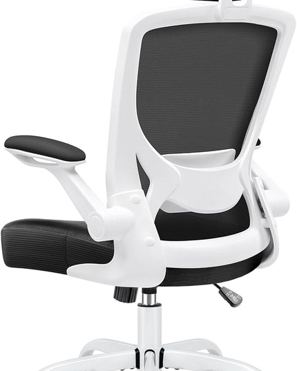 KERDOM Ergonomic Office Chair, Breathable Mesh Desk Chair, Lumbar Support Computer Chair with Headrest and Flip-up Arms, Swivel Task Chair, Adjustable Height Gaming Chair, White - LeafyLoom