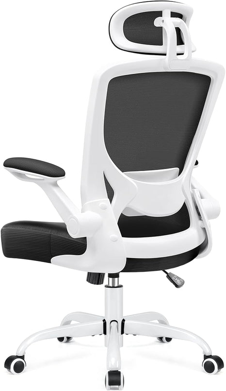 KERDOM Ergonomic Office Chair, Breathable Mesh Desk Chair, Lumbar Support Computer Chair with Headrest and Flip-up Arms, Swivel Task Chair, Adjustable Height Gaming Chair, White - LeafyLoom