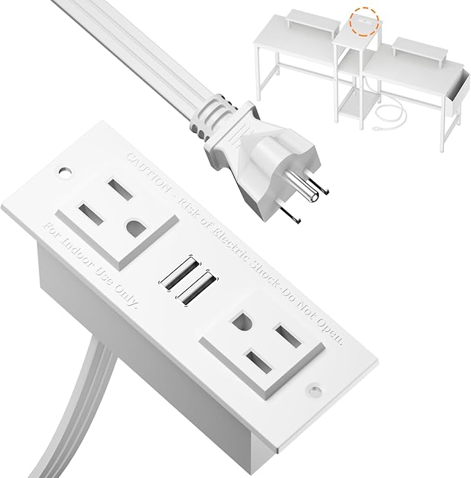 Furologee Charging Station for White 2 Penson Desk with LED Lights and Monitor Stand - LeafyLoom