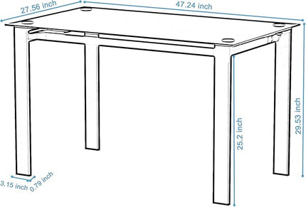 NicBex Dining Table Contemporary Kitchen Table Farmhouse Rustic Tempered Glass Black Dining Table, Simple Rectangular Metal Table Legs Living Room Kitchen Table, Easy Assembly, Black - LeafyLoom