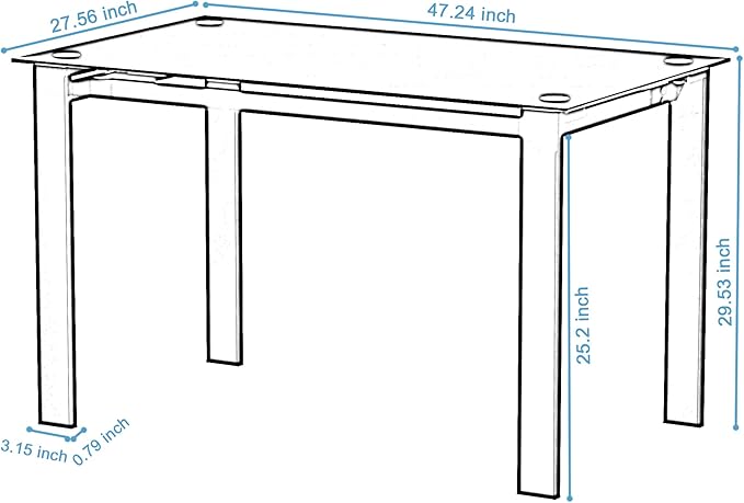 NicBex Dining Table Contemporary Kitchen Table Farmhouse Rustic Tempered Glass Black Dining Table, Simple Rectangular Metal Table Legs Living Room Kitchen Table, Easy Assembly, Black - LeafyLoom