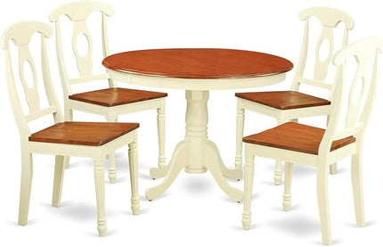 East West Furniture HLKE5-BMK-W 5 Piece Kitchen Table Set for 4 Includes a Round Dining Table with Pedestal and 4 Dining Room Chairs, 42x42 Inch, Buttermilk & Cherry - LeafyLoom