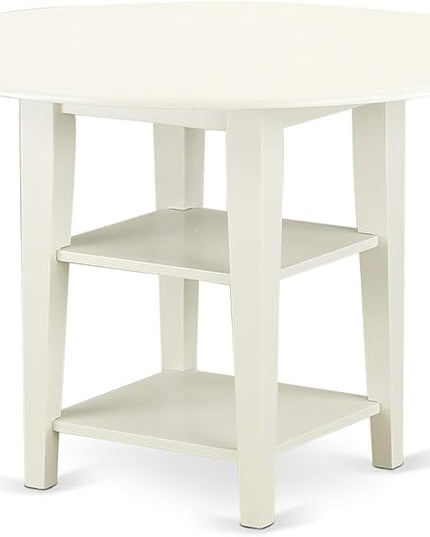 East West Furniture SUKE5-LWH-W Sudbury 5 Piece Room Furniture Set Includes a Round Kitchen Table with Dropleaf & Shelves and 4 Dining Chairs, 42x42 Inch - LeafyLoom
