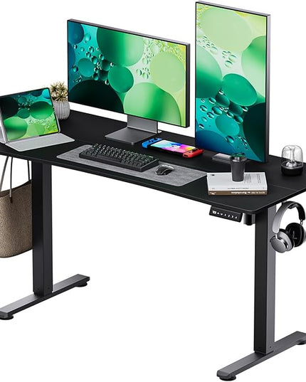 Electric Standing Desk,Adjustable Height Desk With Curved Desktop, Stand Up Desk With 2 Metal Hooks & Cable Organizer Box, Powerful Motor For Fast Switch From Sit To Stand Position 55x24 Black - LeafyLoom