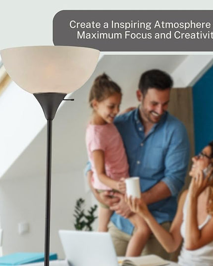 LIGHTACCENTS Stand Up Floor Lamp in Black - Modern Corner Light with White Opal Bowl Shade - Susan Design, Ideal for Living Room or Office, 72" Tall, 150-watt - Chic Living Room Floor Lamp Black - LeafyLoom