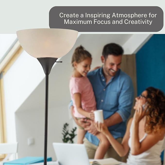 LIGHTACCENTS Stand Up Floor Lamp in Black - Modern Corner Light with White Opal Bowl Shade - Susan Design, Ideal for Living Room or Office, 72" Tall, 150-watt - Chic Living Room Floor Lamp Black - LeafyLoom