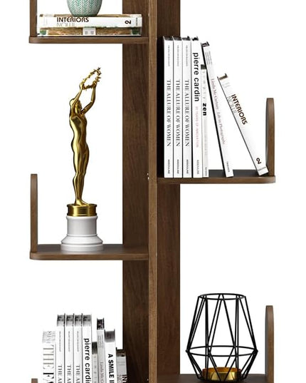 Cactus Bookshelf, Tree Bookshelf for Bedroom, Solid Wood Geometric Bookcase, Spine Bookshelf and Book Tower with Living Room, Walnut - LeafyLoom