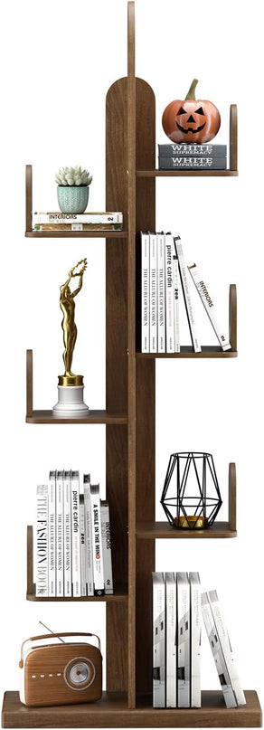 Cactus Bookshelf, Tree Bookshelf for Bedroom, Solid Wood Geometric Bookcase, Spine Bookshelf and Book Tower with Living Room, Walnut - LeafyLoom