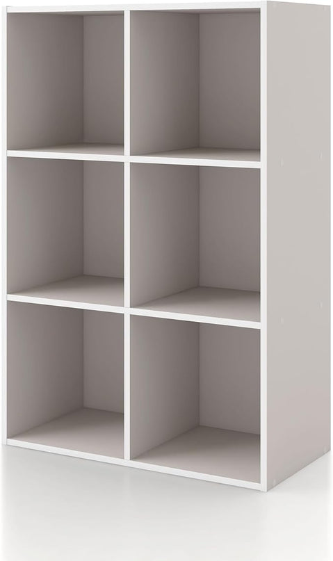 Apexa 6 Cube Storage Organizer Shelves, Stackable Wood Bookcase Fits Cubby Bins for Organization, Dorm Teen Room Decor & Home Office, Greige - LeafyLoom