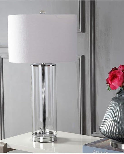 JONATHAN Y JYL2004A Harper 29" Glass LED Table Lamp Modern Contemporary Bedside Desk Nightstand Lamp for Bedroom Living Room Office College Bookcase LED Bulb Included, Clear/Chrome - LeafyLoom
