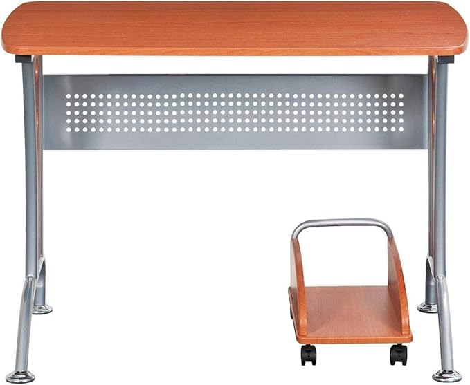 TECHNI MOBILI Modern Computer Desk With Mobile CPU Caddy. Color: Dark Honey - LeafyLoom