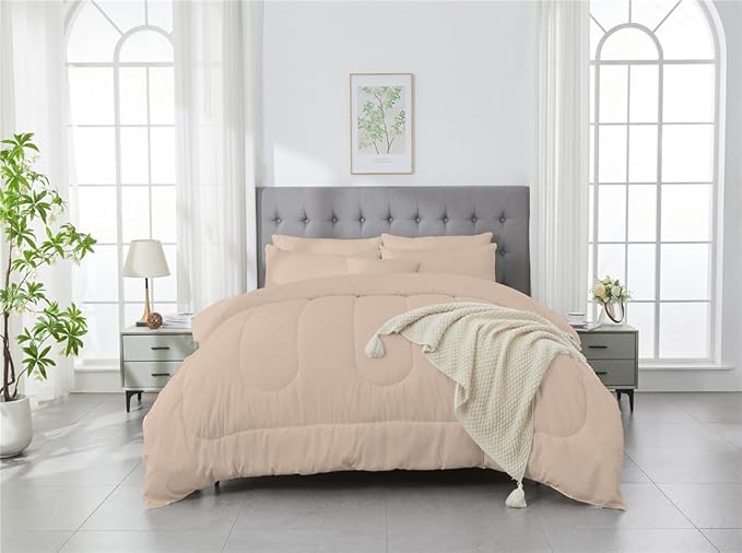 3 Piece Solid Color All Season Bedding Comforter Set Microfiber Soft Lightweight Bedding Set for Kids Teens Adults Room Decor with 1 Comforter and 2 Pillowcases King - LeafyLoom