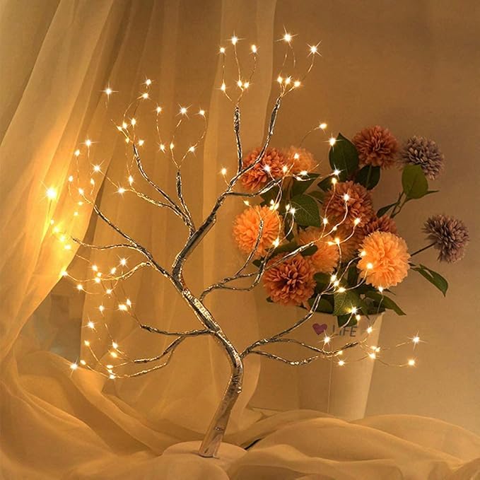 Bonsai Tree Light for Room Decor, Aesthetic Lamps for Living Room, Cute Night Light for House Decorations, Good Ideas for Gifts, Weddings, Festivals, Christmas... (Warm White, Gold Trunk, 108 LED) - LeafyLoom