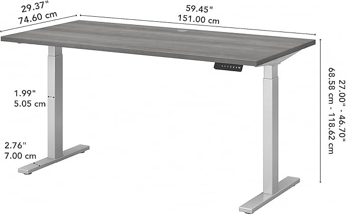 Bush Business Furniture Move 60 Series Electric Ergonomic Sit-Stand Computer Table for Home and Professional Office, 60W x 30D, Platinum Gray - LeafyLoom