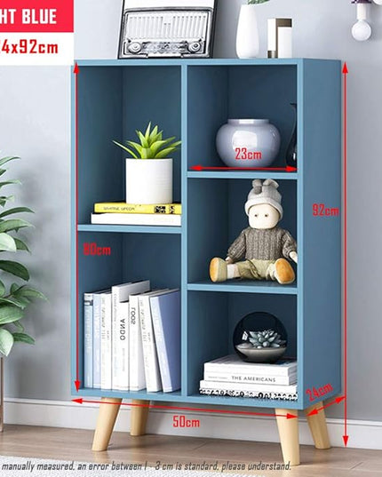 IOTXY Wooden Open Shelf Bookcase - 3-Tier Floor Standing Display Cabinet Rack with Legs, 5 Cubes Bookshelf, Bright Blue - LeafyLoom
