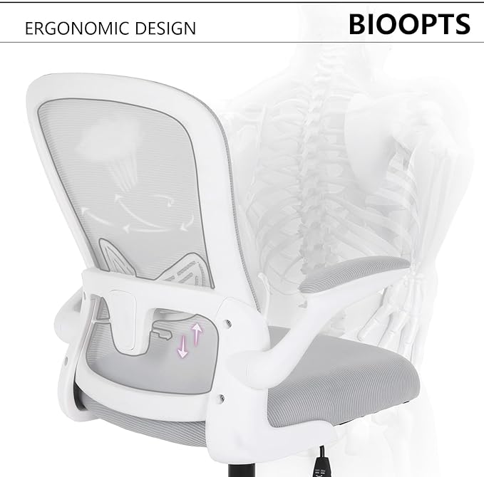 Office Chair Mesh Desk Chair with Flip Up Armrests Computer Chair Lumbar Support Ergonomic Chair Adjustable Swivel and Height Gaming Chair for Adults and Teens (NEW-GREY, Classic) - LeafyLoom