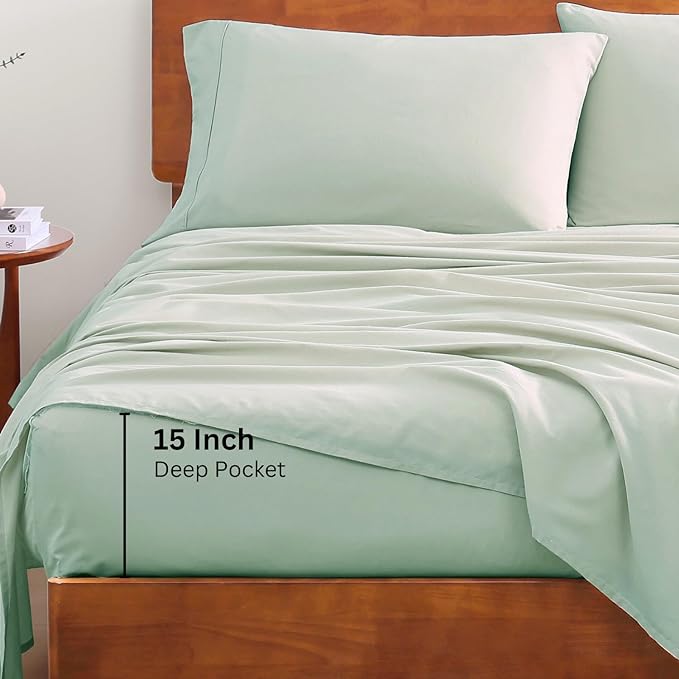 LANE LINEN RV Queen Sheets Set - 100% Organic Cotton 15" Deep Pocket Fitted Camper Sheets - (Short Queen, Cool Blue) - LeafyLoom
