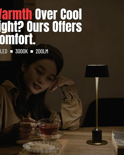 Cordless Table Lamp, Rechargeable and Battery Operated, 4000mAh Battery, 42-Hour Run Time, Black and Gold Lamp for Any Corner of Bedrooms, Restaurant, Buffet, Patio - LeafyLoom