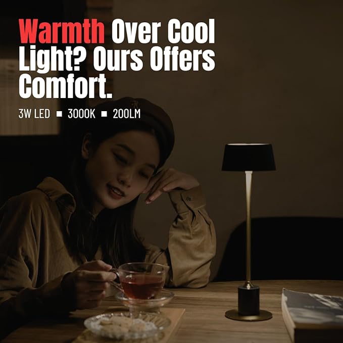 Cordless Table Lamp, Rechargeable and Battery Operated, 4000mAh Battery, 42-Hour Run Time, Black and Gold Lamp for Any Corner of Bedrooms, Restaurant, Buffet, Patio - LeafyLoom