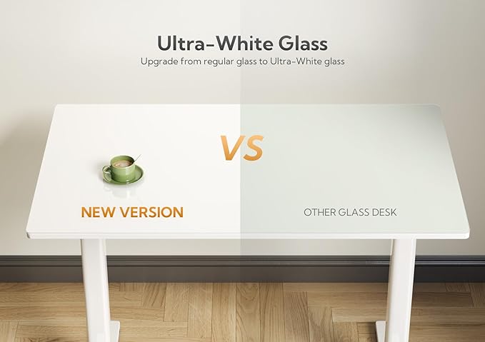 Glass Standing Desk, Small Electric Standing Desk Adjustable Height, 40 Inch Adjustable Stand Up Desk, Quick Install Home Office Computer Desk, Super White - LeafyLoom