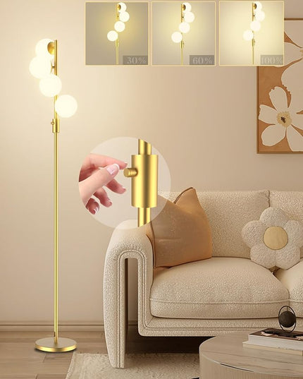 Lightdot 64IN Dimmable (Brightness Adjustable) Globe Floor Lamp, Gold Standing Lamps with 4PCS 3000K G9 Bulbs Soft Warm White Eye Care, Mid Century Modern Floor Lamp for Living Room - LeafyLoom