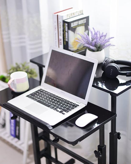 soges Mobile Standing Desk Adjustable Height, Roling Sit-Stand Desk, Small Standing Computer Desk Workstation on Wheels, Sit Stand Up Desk for Home Office, Black - LeafyLoom