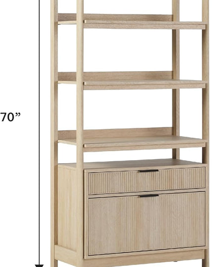 Walker Edison Modern Reeded 4-Shelf Bookshelf Bottom, 33 Inch, Two-Drawer Coastal Oak - LeafyLoom
