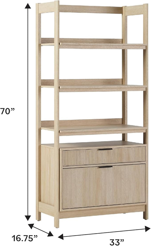 Walker Edison Modern Reeded 4-Shelf Bookshelf Bottom, 33 Inch, Two-Drawer Coastal Oak - LeafyLoom