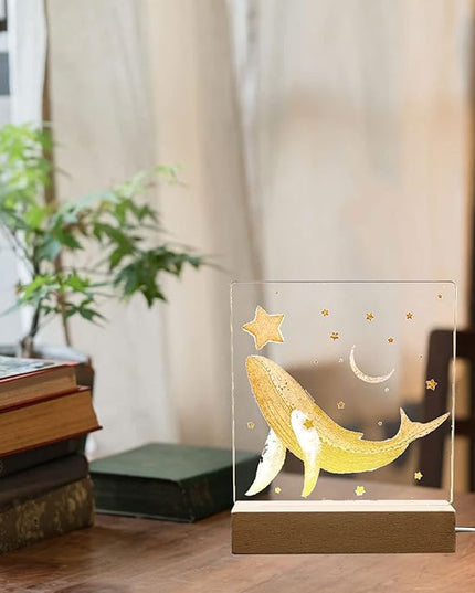 2Pcs 11.8" Rectangle Wooden Display Stand, Warm Light Wooden Lighted Base Wood Rectangle Led Display Pedestal Wood Night LED Light Lamp Base for Crystal Glass Resin Art - LeafyLoom