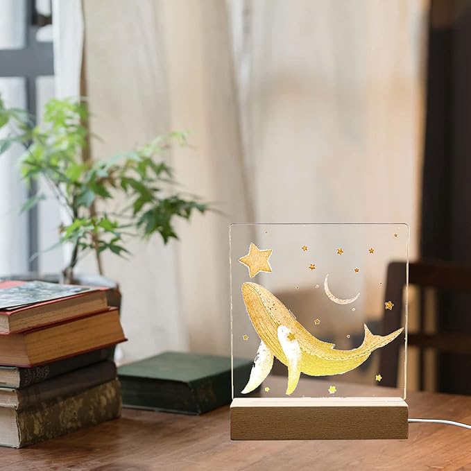 2Pcs 11.8" Rectangle Wooden Display Stand, Warm Light Wooden Lighted Base Wood Rectangle Led Display Pedestal Wood Night LED Light Lamp Base for Crystal Glass Resin Art - LeafyLoom