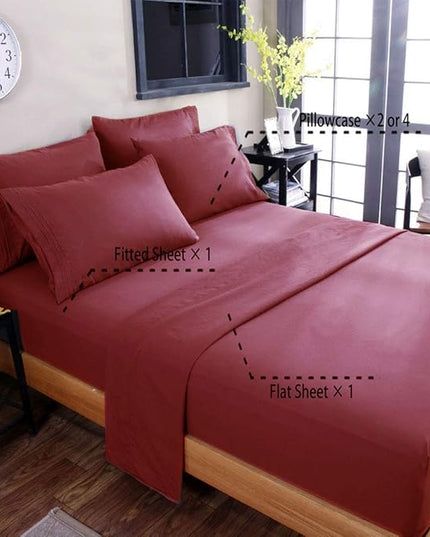 SONORO KATE Bed Sheet Set Super Soft Microfiber 1800 Thread Count Luxury Egyptian Sheets 18-Inch Deep Pocket，Wrinkle and Hypoallergenic-6 Piece (Burgundy, Twin XL-6 Piece) - LeafyLoom