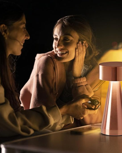 Portable Metal Desk Lamp, Cordless LED Table Lamp,3 Color Touch Control Rechargeable Lamp,3-Levels Brightness Room Decor Desk Lamp,Bedside Lamp,Night Light, Dining Room Lamp (Rose Gold) - LeafyLoom
