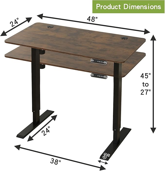 Radlove Electric Standing Desk 48 x 24 Inches, Height Adjustable Computer Desk Sit Stand Desk Home Office Desks with Splice Board and A Under Desk Cable Management Tray, Rustic Brown Top/Black Frame - LeafyLoom